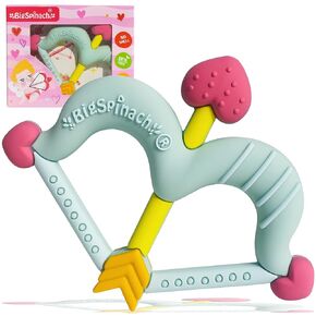 Teethers Heart Shape Silicone Baby Teether Toy Easy for Little Hands to Hold,Cupid Bow and Arrow Soft Teething Toy for Infants,Valentine's Day Gift for Girl or Boy (Pink)