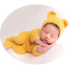 الدعائم التصوير الفوتوغرافي لحديثي الولادة صبي فتاة ملابس موهير الدب قبعة رومبير ارتداءها ملابس الطفل صور الدعائم صور للأطفال (أصفر) in Kuwait