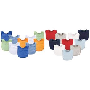 Luvable Friends Unisex Baby Cotton Terry Bibs, Blue Orange, One Size and Luvable Friends Unisex Baby Cotton Terry Bibs, Boy Solid, One Size