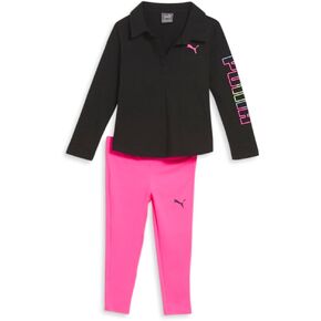 PUMA Infant Girls Two-Piece Collard Long Sleeve Shirt & Legging Set Athletic Tops Casual - Black, Pink