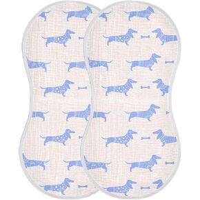 Cute Dachshund Dog and Bone Pattern Muslin Burp Cloths for Baby 2 Pack 100% Cotton Baby Washcloths Bibs for Boy Girl