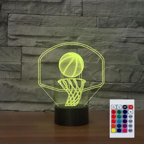 Night Light for Kids 3D Shooting Basketball Led Lamp with Remote Control 16 Color Changing Xmas Birthday Gift for Child