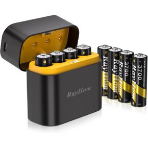 Rechargeable AA Lithium Batteries with Charger - 8 Pack Double A Batteries for Blink Camera, 1.5V Constant Output 3700mWh High Capacity, Cycle Times Up to 1600, with 4 Slot aa Li-Ion Battery Charger