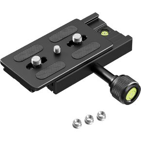 Neewer Quick Release Plate with Clamp Set, 90mm QR Plate with Clamp Adapter, 3/8" 1/4" Screw, Bubble Levels, 3/8" to 1/4" Thread Adapter, Compatible with Arca Swiss Tripod Monopod Ball Head, QR90