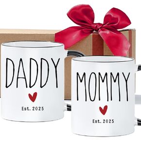 New Mom and Dad Gifts First Time 2025, Est 2025 New Daddy & Mommy Mugs Set 11oz, Baby Announcement Mug, Announcement For Parents Mug Set, Parents Mother's Day Father's Day Gift Mugs -29s