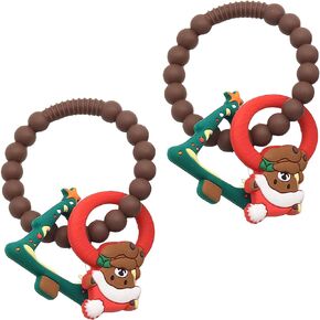 2pcs Christmas Baby Silicone Teether Christmas Tree and Bear Teething Ring Christmas Teething Toys Toddler Teething Chew Toys Christmas Gifts or Chritmas Stocking Filler