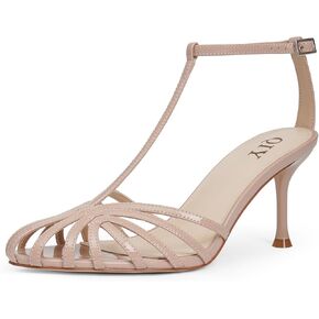 Strappy Heels for Women Cage Round Toe Heel Sandals Ankle T Strap Stiletto High Heels Dress Shoes
