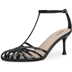 Strappy Heels for Women Cage Round Toe Heel Sandals Ankle T Strap Stiletto High Heels Dress Shoes
