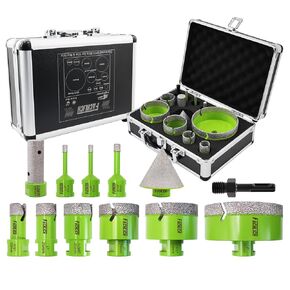 Diamond Tile Hole Saw Kit - FACHLICH from 1/4" to 4" Porcelain Ceramic Tile Diamond Core Drill Bits Set 12pcs 4/5" Finger Bit 2" Beveling Chamfer