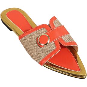 Women's Linen Fashion Pointed Toe Flat Slides Sandals Comfortable Lightweight Non-Slip Open Toe Slip On Summer Beach Slippers