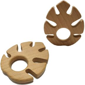 2pcs Organic Baby Teething Product Beech Wooden Leaf Teether DIY Wood Pendent Eco-Friendly Safe Baby Teething Chew Toys (Banana Leaf 2pcs)