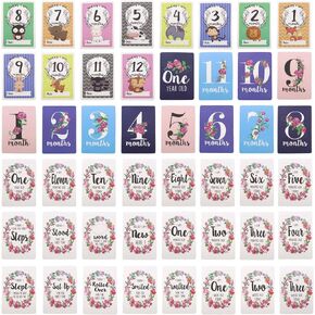 Create idea 48pcs Baby Milestone Cards Monthly Moment Cards Set with Gift Paper Box First Year Progress Unisex Baby Shower Including Smile Rolled Over Stand Walk
