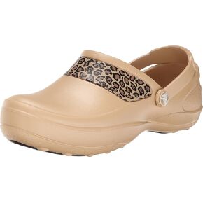 crocs Women's Mercy Work Leopard Graphic Clog Mule, Gold, 7 M US