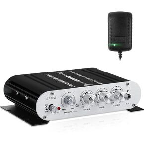 Stereo Amplifier Receiver for Home Speakers, AK-390 Bluetooth5.0 HiFi Mini Audio Amp 2.0 Channel RMS 40W X 2 Audio Component Amplifiers with 12V/5A Adapter, FM Radio, (BT,USB, AUX, Mic) Input