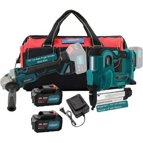 Cordless Angle Grinder and Cordless 18GA Nail Gun with Battery, Cordless Power Tool Combo Kit with Battery and Charger, 7/8" Angle Grinder and 2 in 1 Nails/Staples & Nail Puller, Brad Nailer