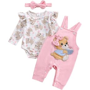 الوليد الرضع طفلة ملابس كشكش الدب كم طويل رومبير ارتداءها مريلة الحمالة فستان أطفال مع سروال داخلي ملابس لطيف in Kuwait