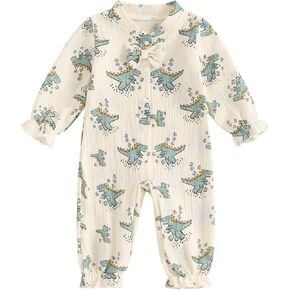 Baby Dinosaur Outfits Newborn Infant Boy Long Sleeve Cotton Linen Romper Bodysuit Basic Jumpsuit Fall Clothes