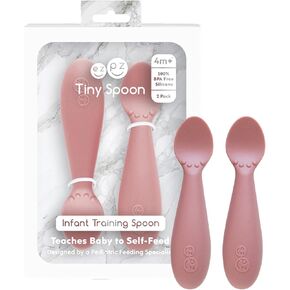 ezpz Tiny Spoon (2 Pack in Sage) - 100% Silicone Baby Spoon for Baby Led Weaning + Purees - 6 Months + - Designed by a Pediatric Feeding Specialist - Baby Essentials & Baby Gifts