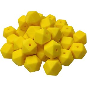 50pcs Bright Yellow Color 14mm Silicone Hexagon Pearl Beads Silicone Geometry Spacer Beads for DIY Beading Mom Jewelry Necklace Making