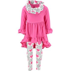 Unique Baby Girls Valentine's Day Outfit XOXO Ruffle Top Legging Set (5T/L, Pink)