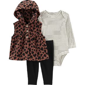 Carter's Baby girls' 3 Piece Little Vest Set, Hooded Heart/Stripe, 6m