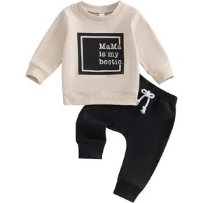 MAYUMMPY Baby Boy Girls Fall Winter Outfit Letter Print Sweatshirt Toddler Sweatsuit Pants Set Clothes