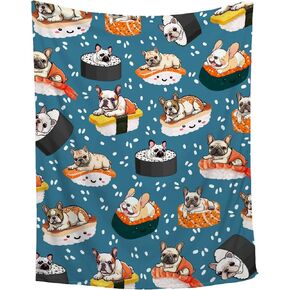 French Bulldog and Sushi Blanket,French Bulldog and Sushi Blankets Gift Soft Cozy Plush Bedding Blanket,Fuzzy Flannel Fleece Blanket for Couch Sofa Camping,40"x50"-Throw Size for Kids