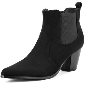 MaxMuxun Women's Chunky Heel Boots Ankle Boots for Women Western Booties Faux Leather Pointed Toe Chelsea Fall Boots for Women 2024