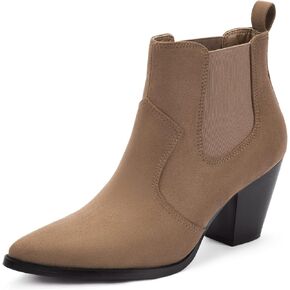 MaxMuxun Women's Chunky Heel Boots Ankle Boots for Women Western Booties Faux Leather Pointed Toe Chelsea Fall Boots for Women 2024