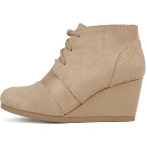 Soda “REX" ~ Women Lace Up Rounded Toe Low Wedge Ankle Bootie