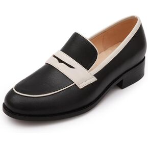 Mona flying Women's Comfort Leather Round Toe Penny Loafers Dress Casual Slip On Flats Ladies Office Work Shoes