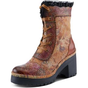 Spring Step L'Artiste Elaineten Women's Platform Bootie - Floral Embroidery, Unique Details, Artistic Style
