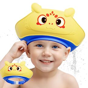 Baby Shower Cap Shield for Kids,Toddler Bath Visor for 0-10 Years Old Baby Soft Silicone Kids Shower Cap,Adjustable Baby Shower Hat,Protector Eye Ear,Washing Hair Fun,Yellow