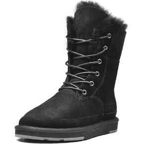 AU&MU Aumu Women's Classic Lace Up Mid- Calf Flat Fur Snow Boot Winter Boot Black Size 5…