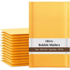 HBlife 125Pcs Bubble Mailers, 4x8 Inches Self Seal Kraft Poly Mailers, Padded Envelopes Shipping Bags Packaging for Small Business