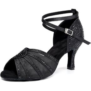 Women's Latin Dance Shoes Rhinestones Salsa Wedding Ballroom Performance Dancing Shoes,Model YC-L598-Suede Sole-3"Heel