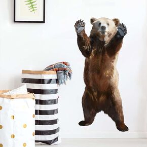Standing Brown Bear Wall Decal Nursery Animal Wall Sticker Removable Peel and Stick Waterproof Wall Art Decor Stickers for Kids Baby Classroom Living Room Playing Room Bedroom