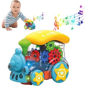 Baby Musical Toys Crawling Train: Tummy Time Interactive Learning Development Crawl Toy with LED Light Up for Boys Girls Automatically Avoid Obstacles 3+ Year Old