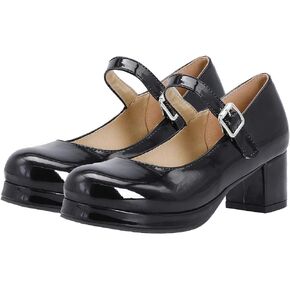 Womens Lolita Shoes Patent Leather Mary Jane Platform Chunky Heeled Pumps