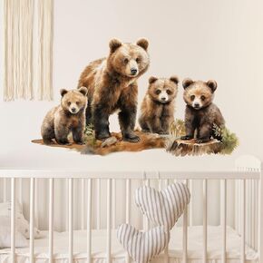 Lifelike Bear Wall Stickers for Nursery Bear Family Animals Wall Decal Stickers Peel and Stick Wall Art Home Decor Wall Stickers for Living Room Bedroom Bathroom Classroom Library