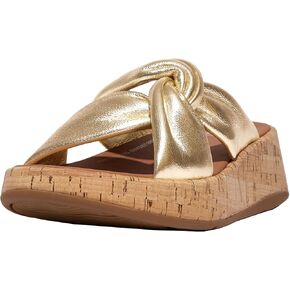 FitFlop Women's F-Mode Leather-Twist Flatform Slides (Cork Wrap) Wedge Sandal