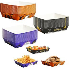 90pcs Halloween Candy Bowl, Halloween Plates Disposable, Halloween Paper Plates Disposable For Movie Night Popcorn Taco Food Container Hot Dog Snack Bowl Birthday Party Supplies