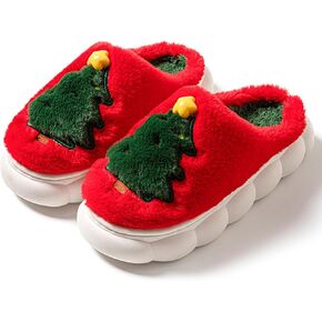 LAVAU Women's Christmas Slippers, Fuzzy Fluffy Xmas Tree Shoes for Mom and Wife