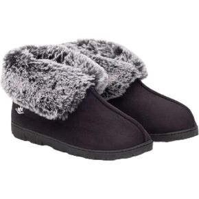 Women's Luxury Micro Suede Faux Fur Fleece Lining Slippers Bootie with Cozy High Density 80-D Memory Foam, Winter Warm Breathable Boot Slipper with Anti-Slip Indoor Outdoor Rubber Sole