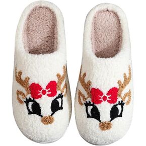 Christmas Slippers Reindeer for Womens Mens Soft Plush Comfy Warm Fuzzy Slippers Red Moose Santa Claus Indoor Outdoor Slip On House Slippers Christmas Gifts