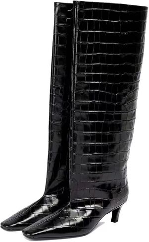 Beauty Cry Knee High Boots Women Square Toe Low Kitten Heel Tall Boots in Saudi Arabia