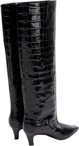 Beauty Cry Knee High Boots Women Square Toe Low Kitten Heel Tall Boots in Saudi Arabia