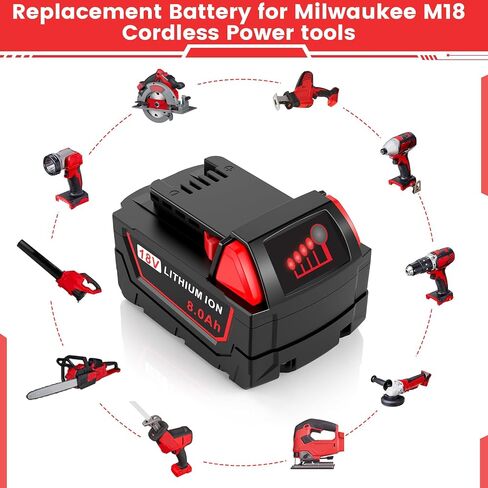 18V 8.0Ah Replace for Milwaukee M18 Battery 48-11-1850 48-11-1840 48-11-1852 48-11-1815 Cordless Power Tools Lithium-Ion Battery, 2Pack in Saudi Arabia