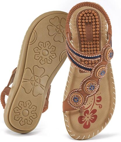 Almusen Sandals for Women Dressy Flat: Comfortable Toe Ring Bohemian Beaded Summer Shoes Orthopedic Elastic Ankle Strap Beach sandal in Saudi Arabia