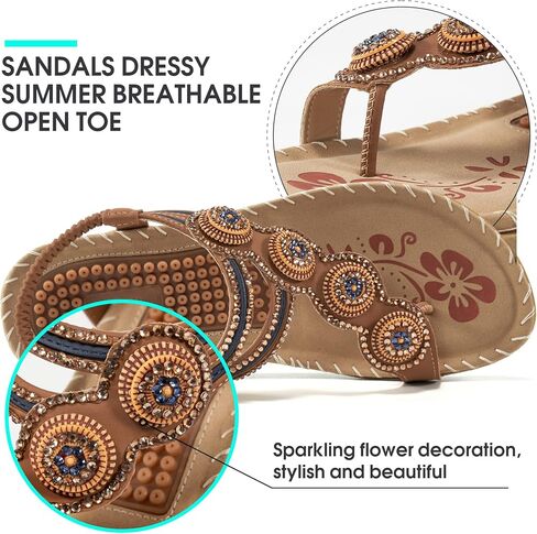 Almusen Sandals for Women Dressy Flat: Comfortable Toe Ring Bohemian Beaded Summer Shoes Orthopedic Elastic Ankle Strap Beach sandal in Saudi Arabia